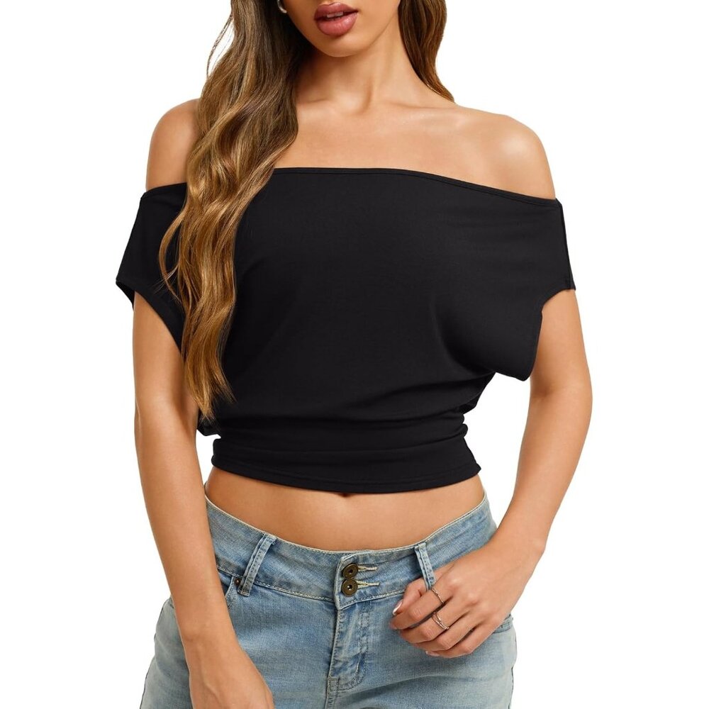Womens 2026 Summer Cute Short Sleeve Tee Shirts Asymmetrical Cinched Waist Casua - Picture 3 of 3